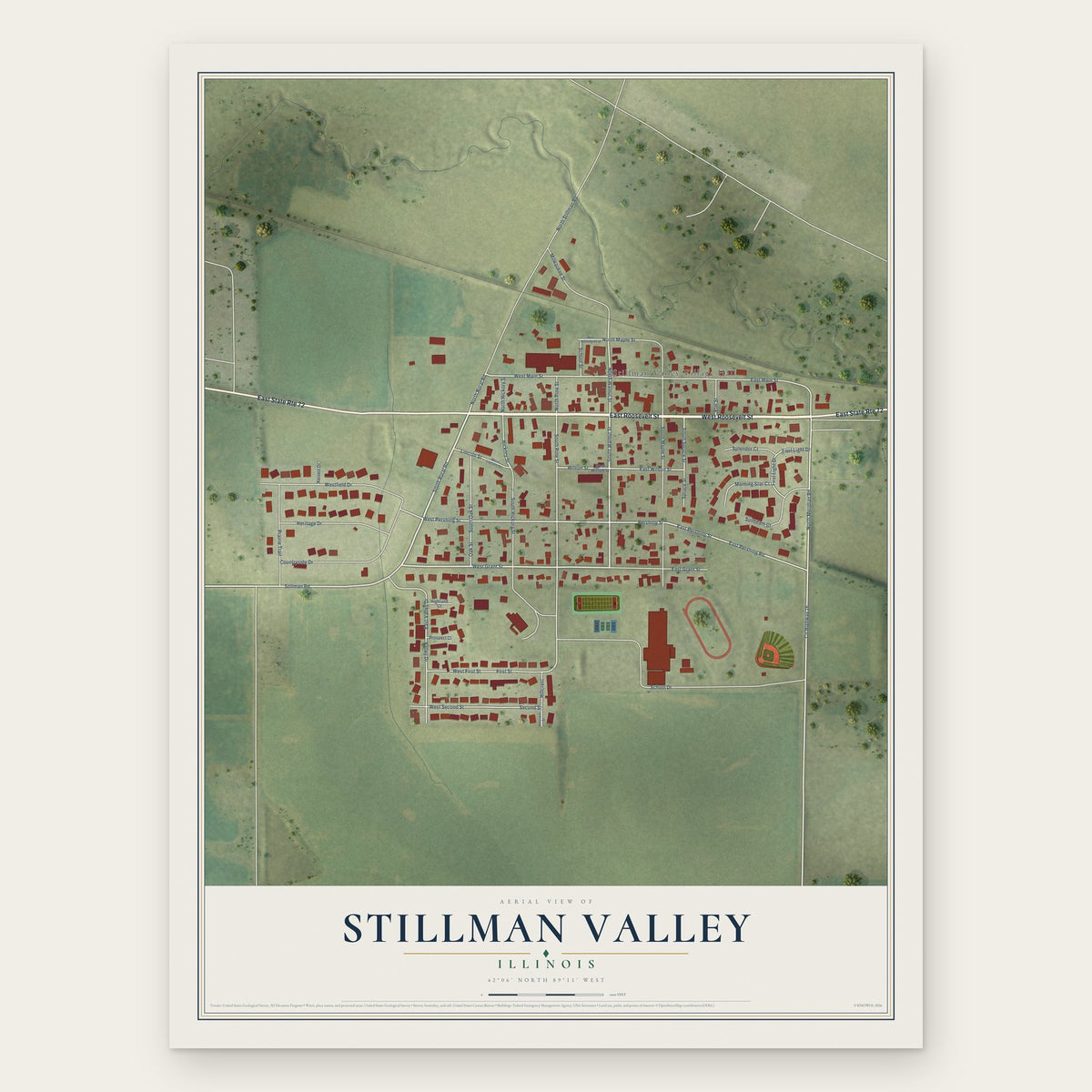 Stillman Valley, Illinois map print, the full design
