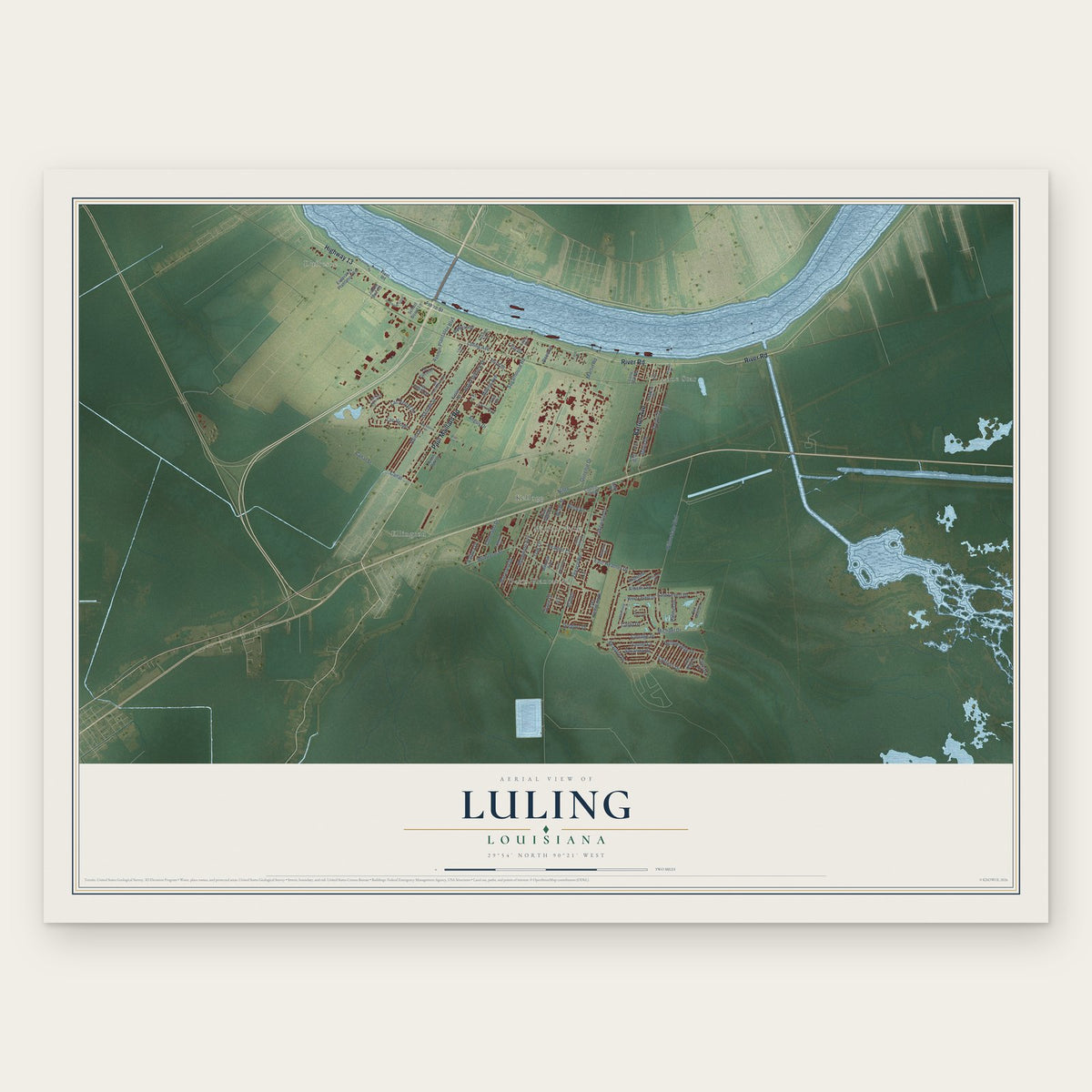 Luling, Louisiana map print, the full design