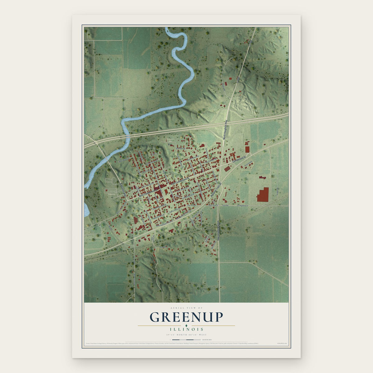 Greenup, Illinois map print, the full design