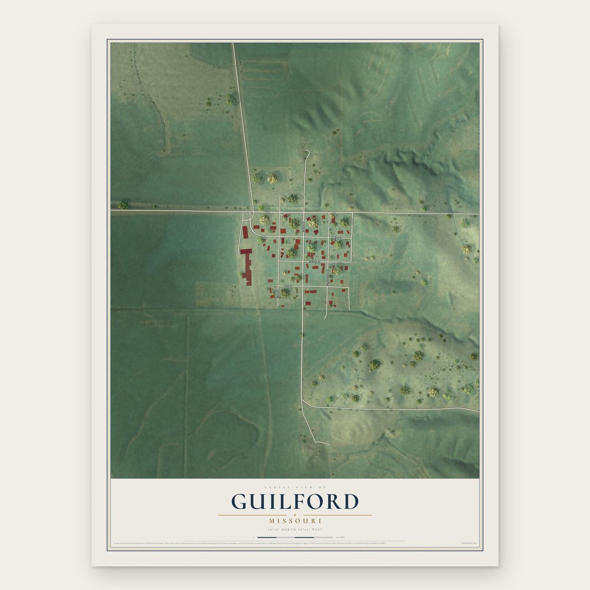 Guilford, Missouri map print, the full design