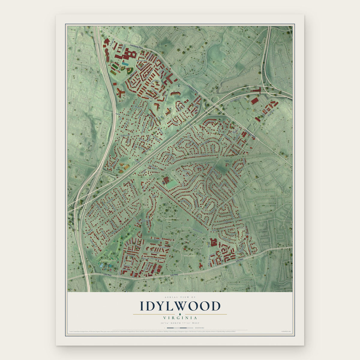 Idylwood, Virginia map print, the full design