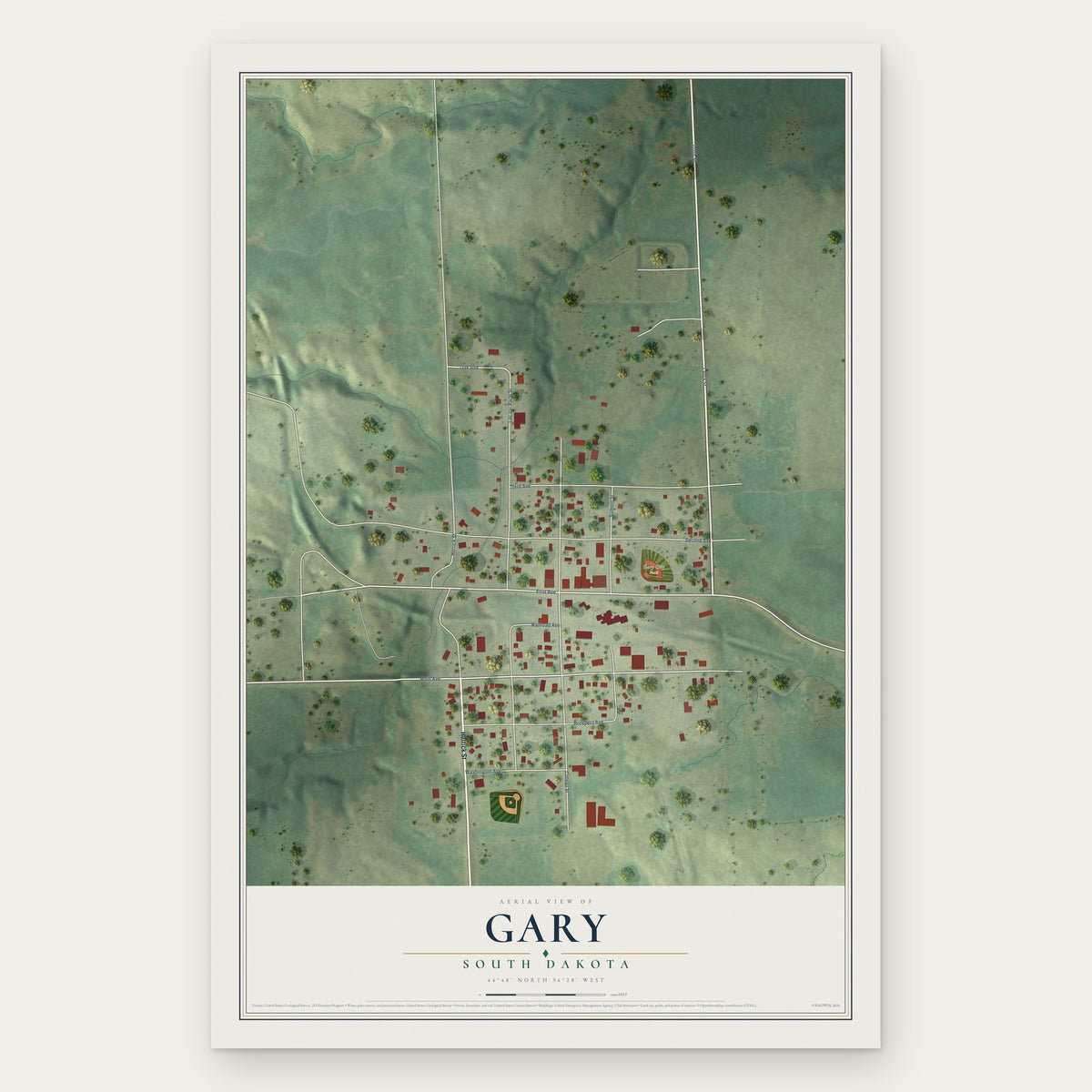 Gary, South Dakota map print, the full design
