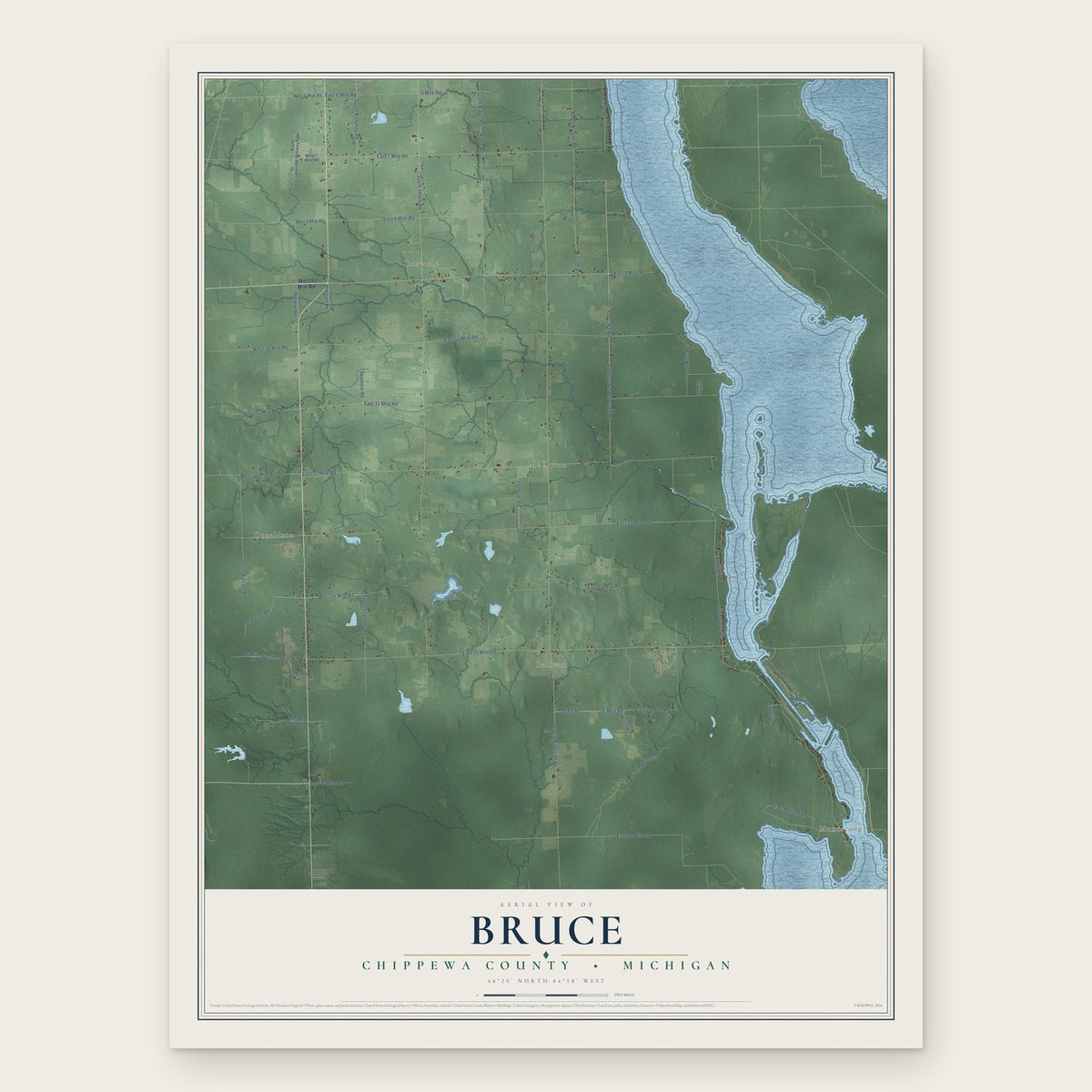 Bruce, Chippewa County, Michigan map print, the full design