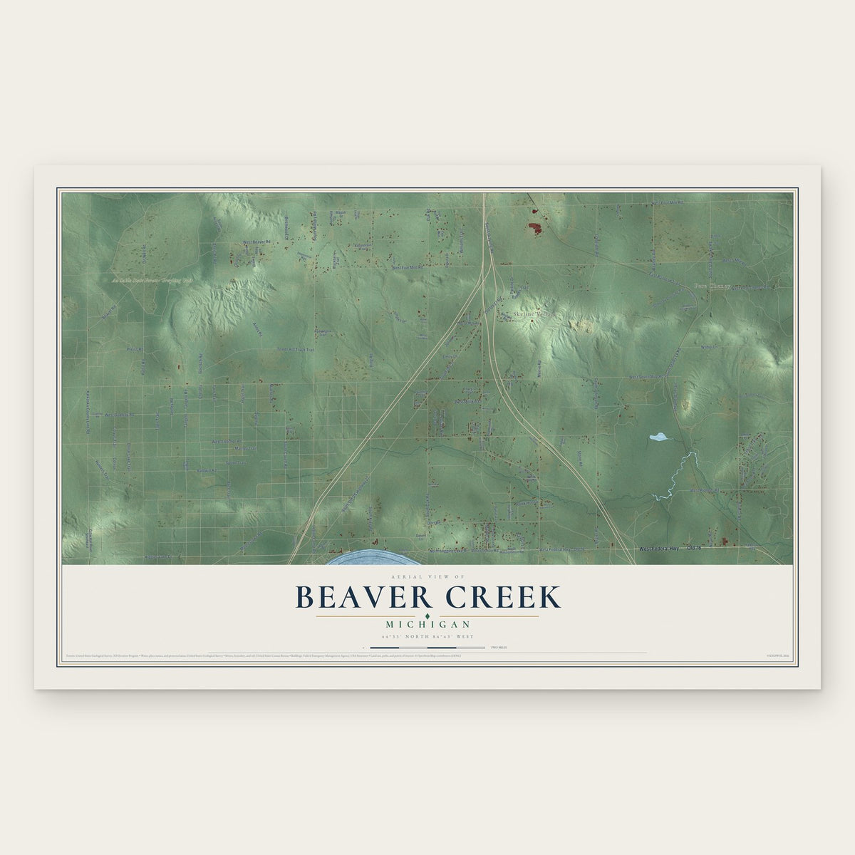 Beaver Creek, Michigan map print, the full design