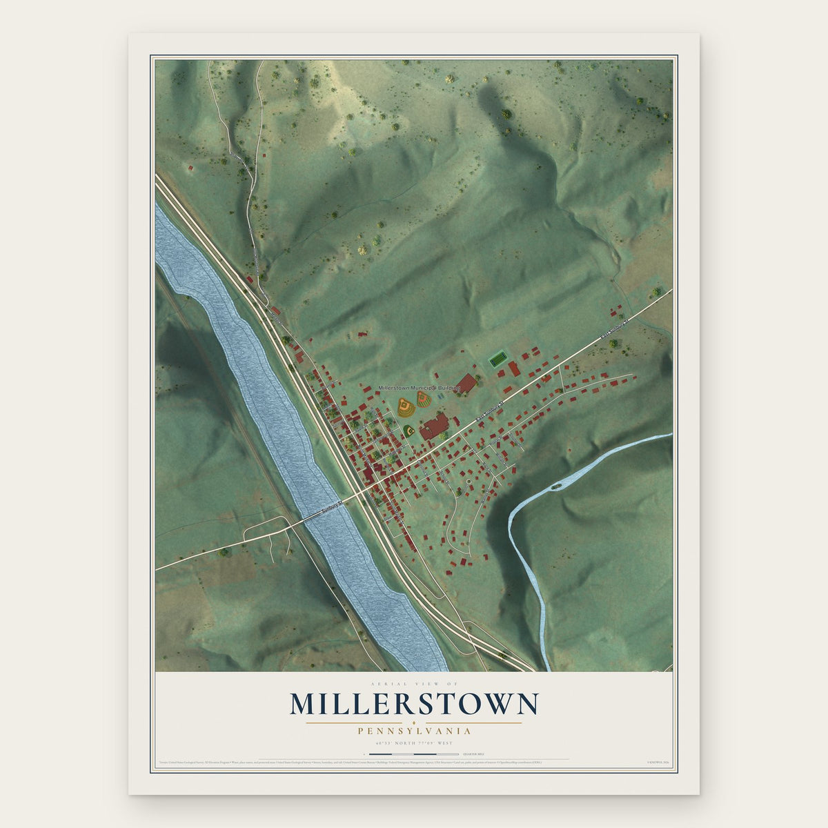 Millerstown, Pennsylvania map print, the full design