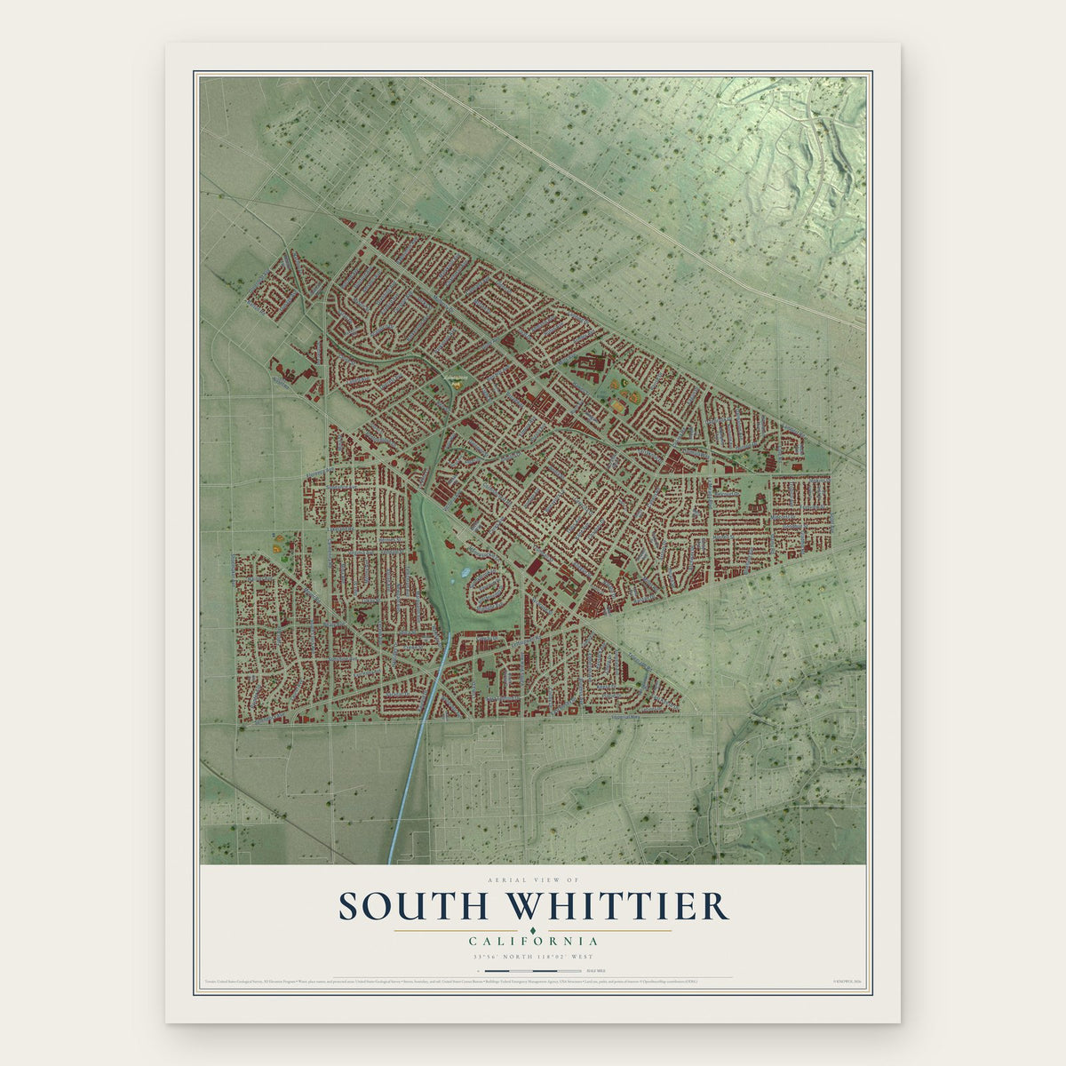 South Whittier, California map print, the full design