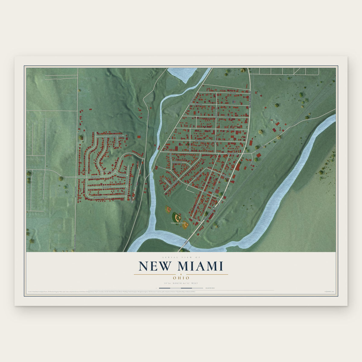 New Miami, Ohio map print, the full design