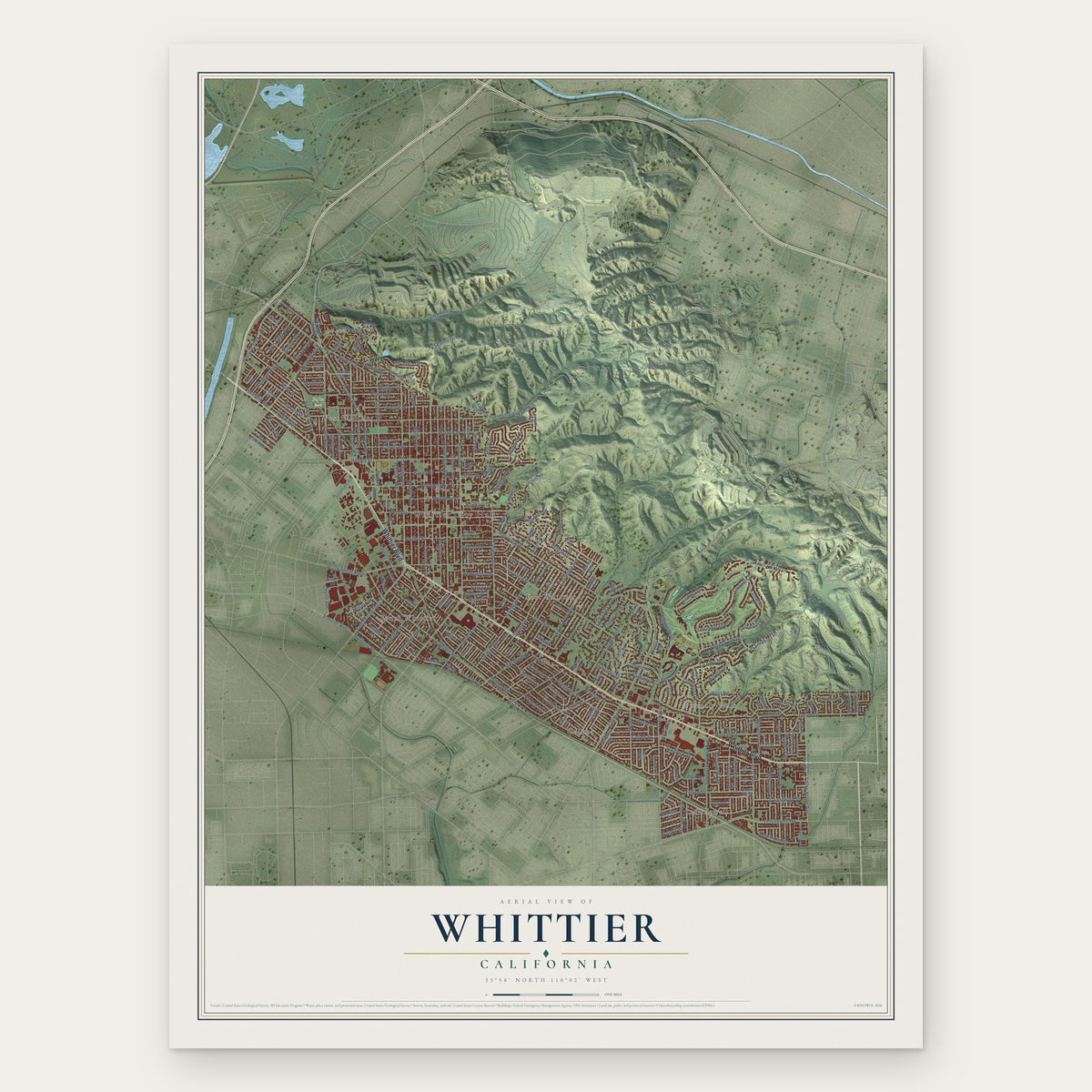 Whittier, California map print, the full design
