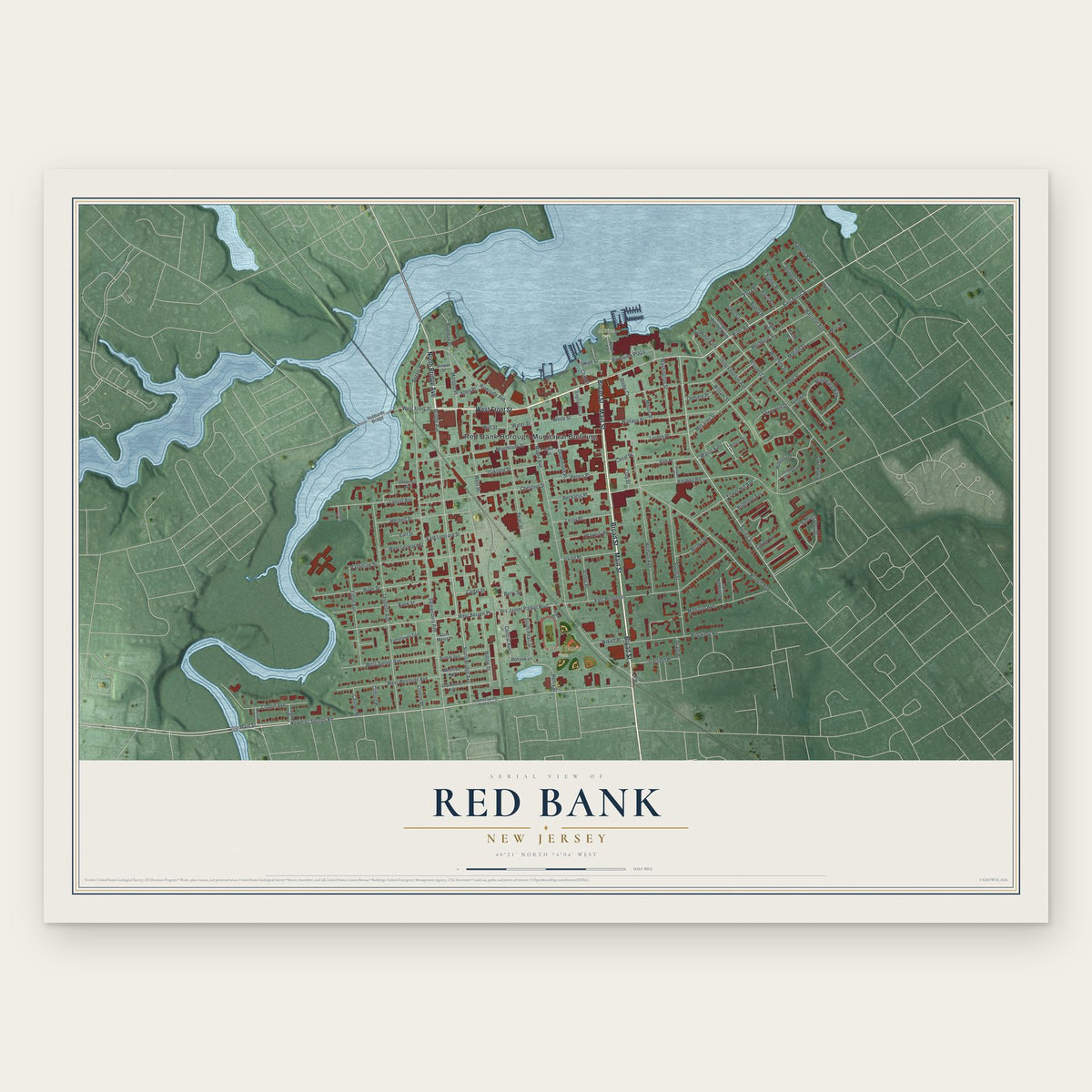 Red Bank, New Jersey map print, the full design