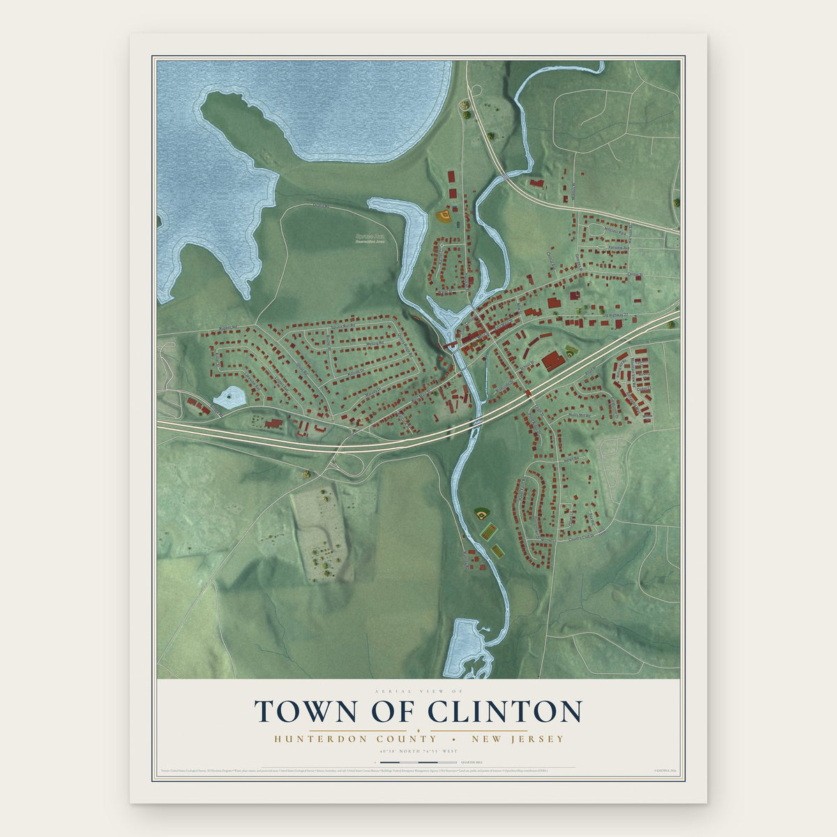 Town of Clinton, Hunterdon County, New Jersey map print, the full design