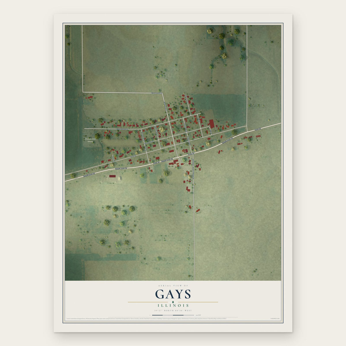 Gays, Illinois map print, the full design