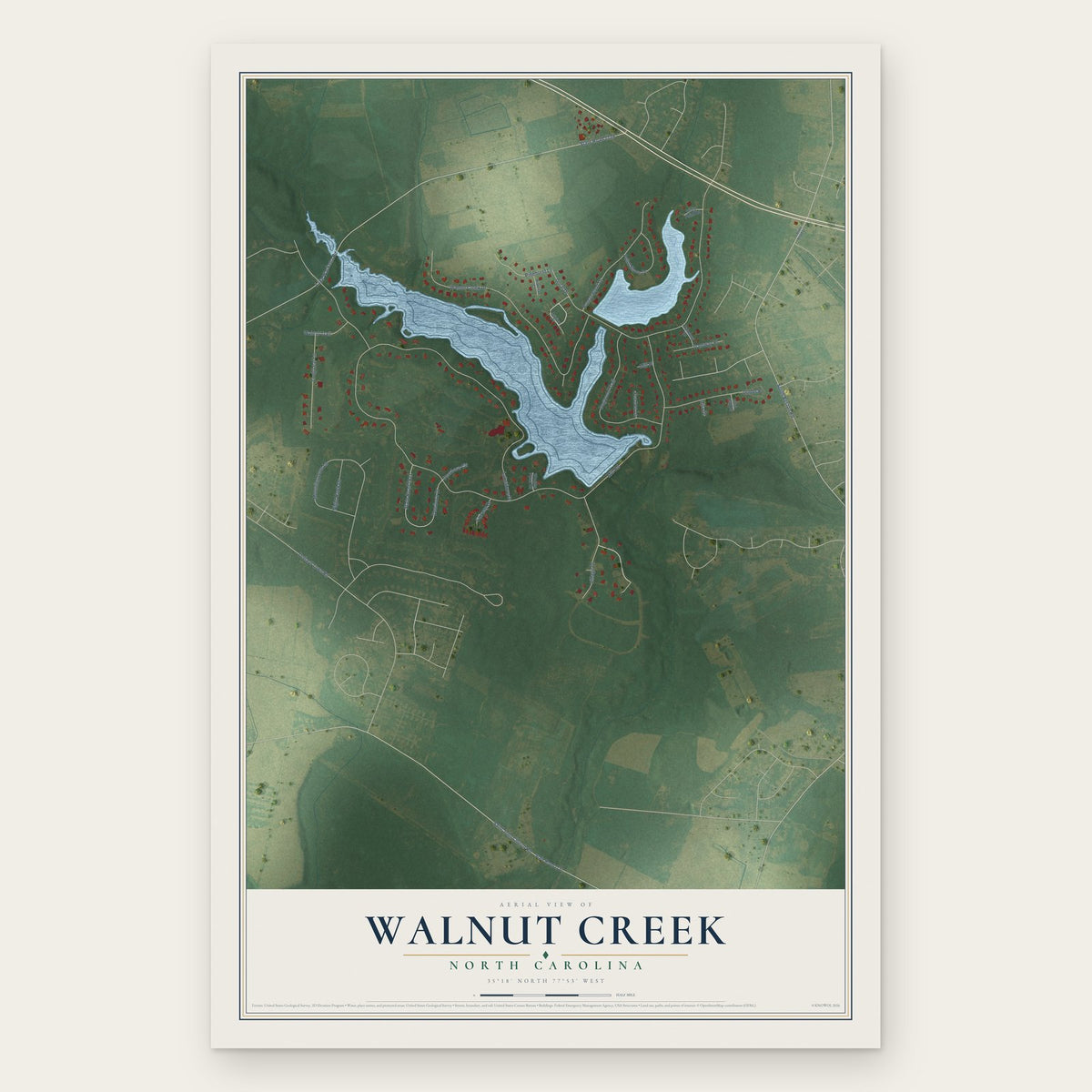 Walnut Creek, North Carolina map print, the full design