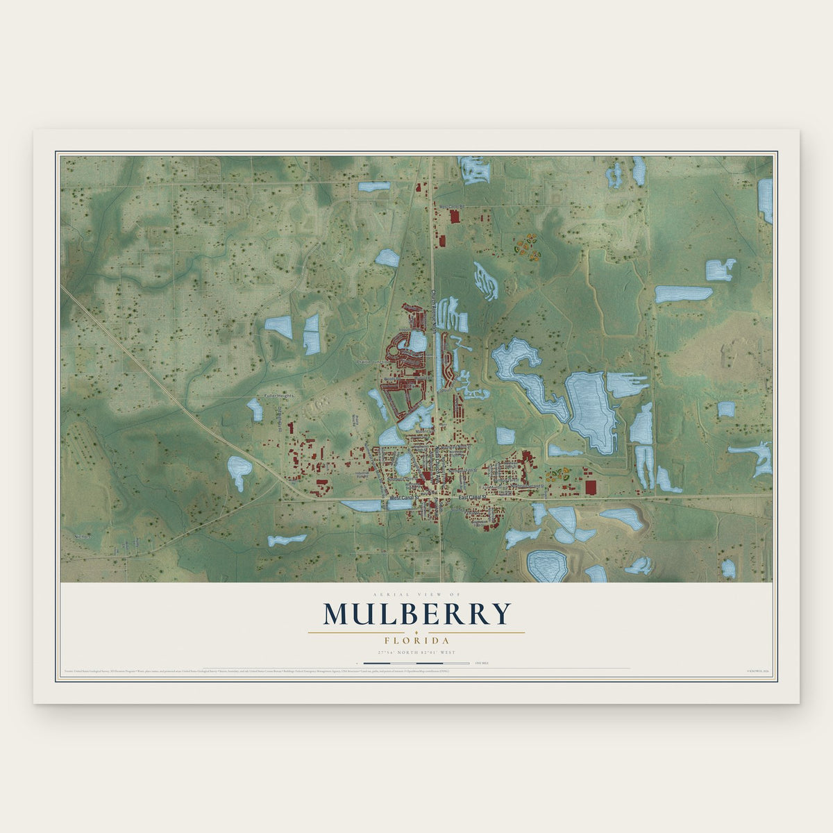 Mulberry, Florida map print, the full design