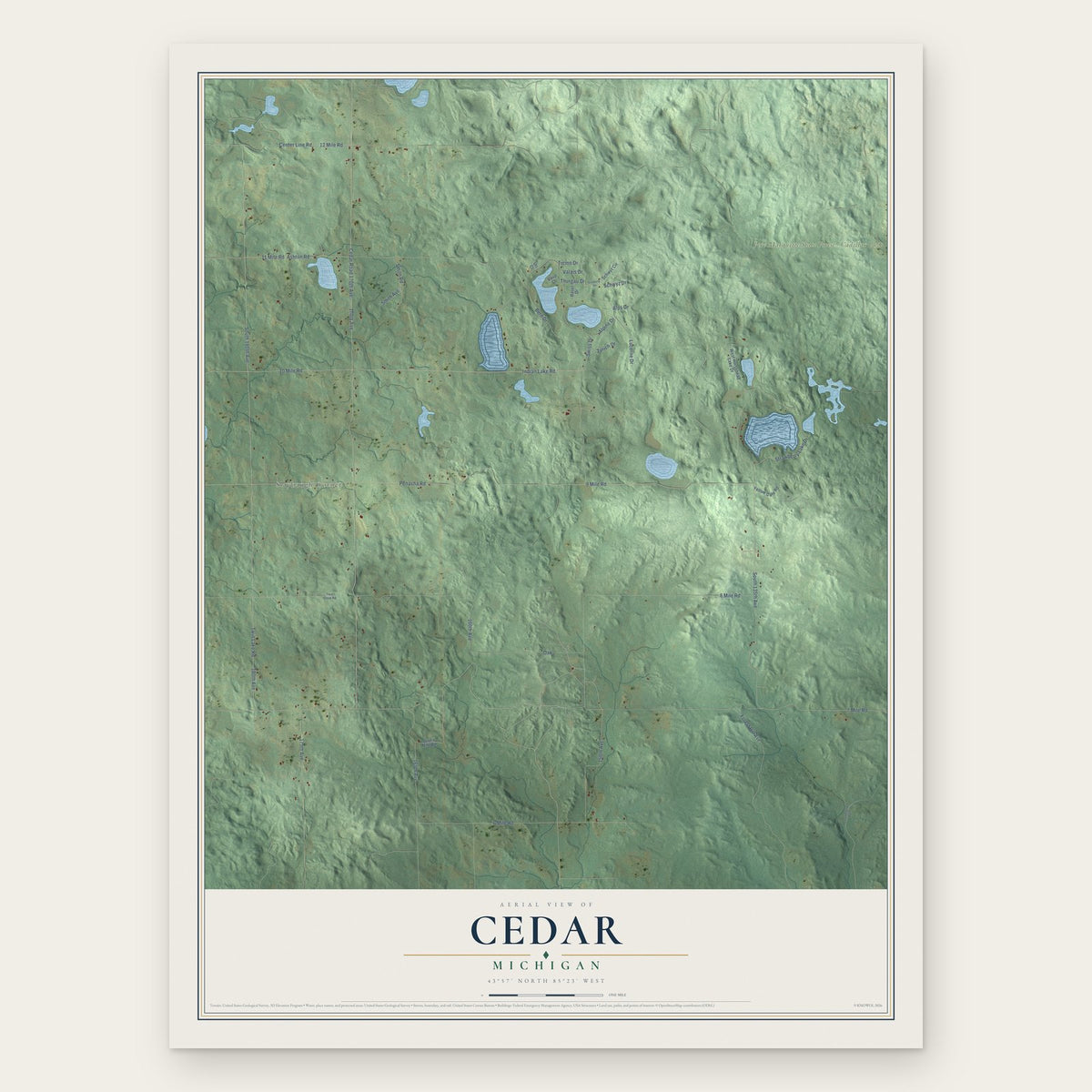 Cedar, Michigan map print, the full design