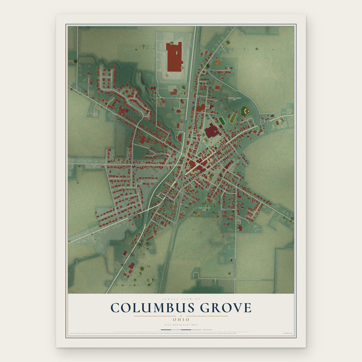 Columbus Grove, Ohio map print, the full design