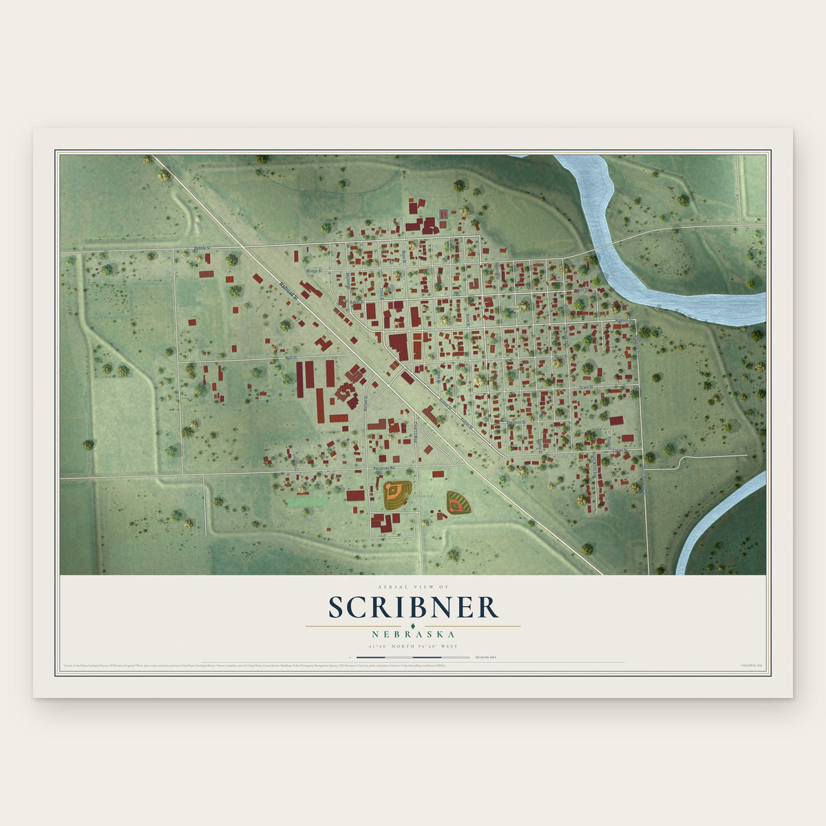 Scribner, Nebraska map print, the full design