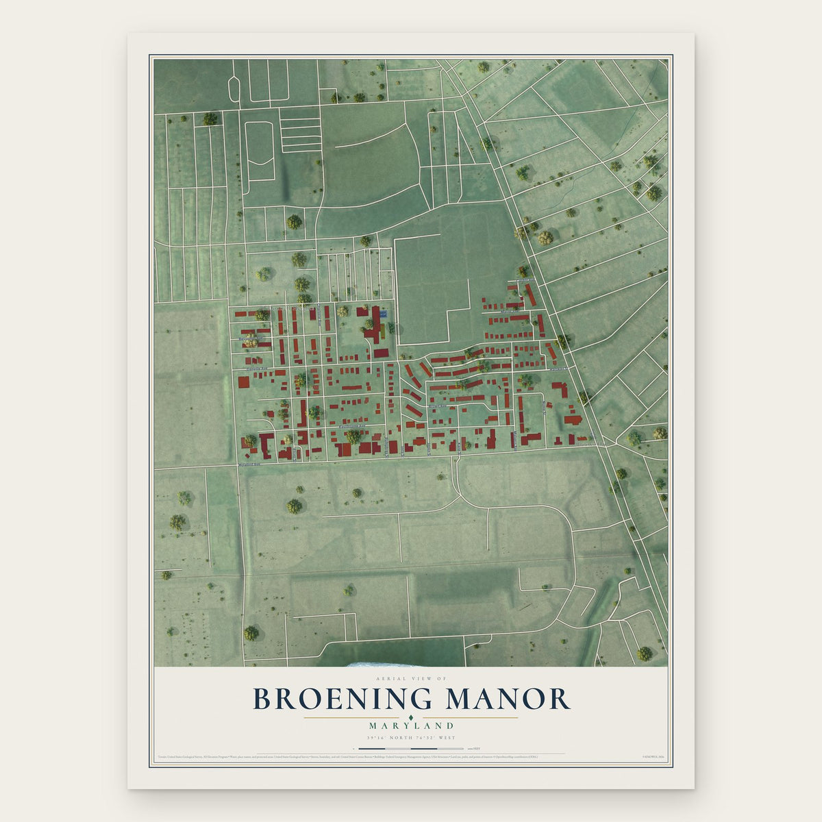 Broening Manor, Maryland map print, the full design