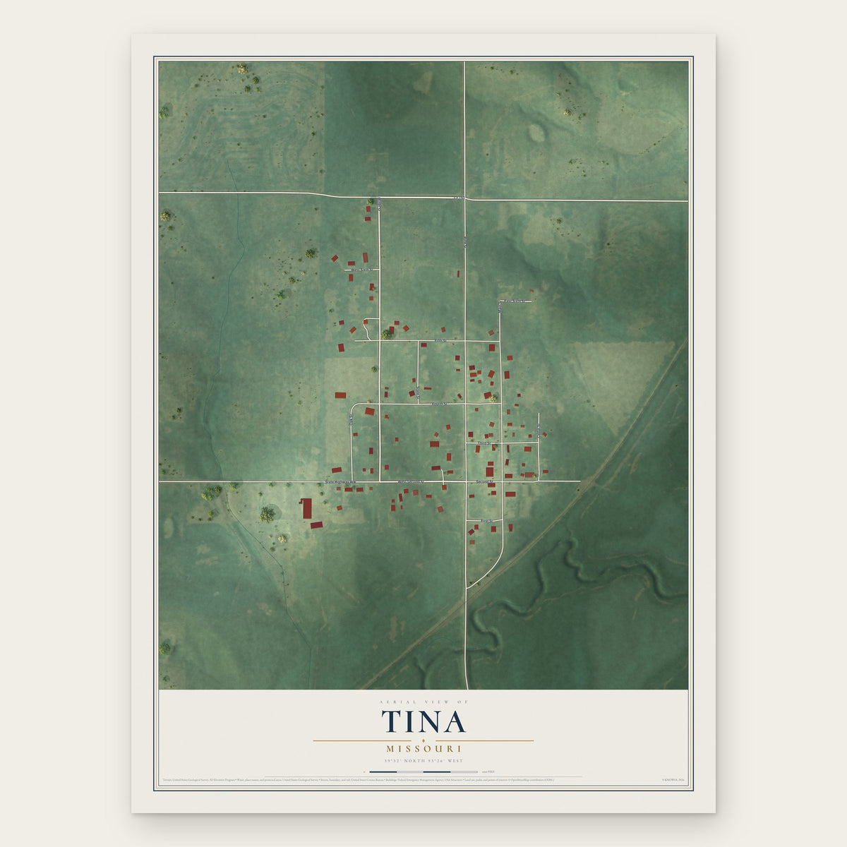 Tina, Missouri map print, the full design