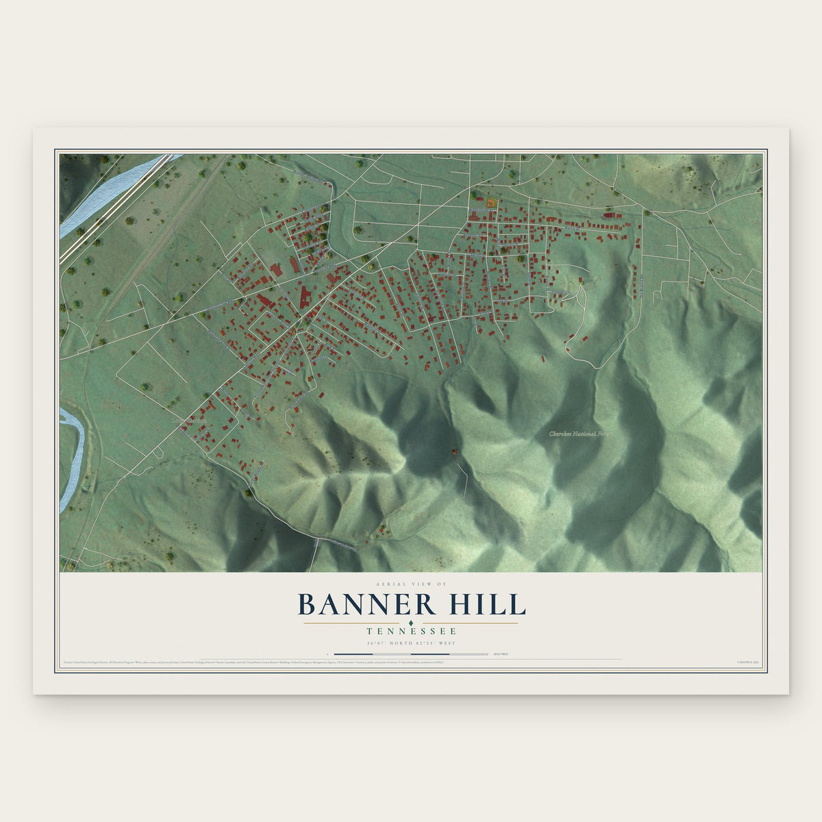 Banner Hill, Tennessee map print, the full design