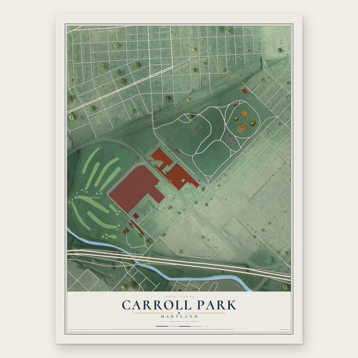 Carroll Park, Maryland map print, the full design