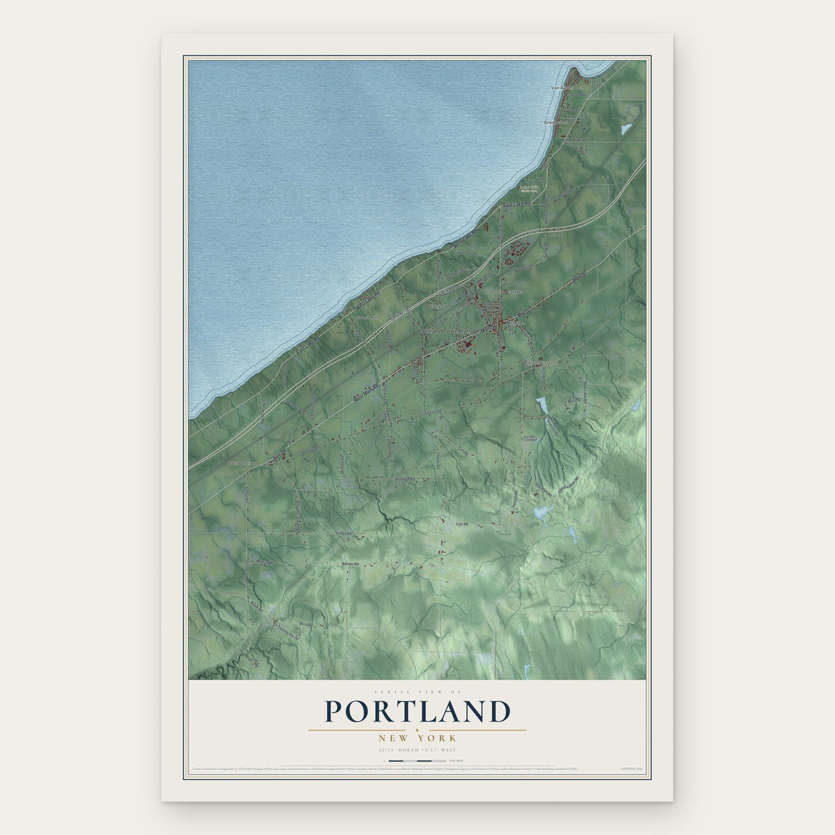 Portland, New York map print, the full design