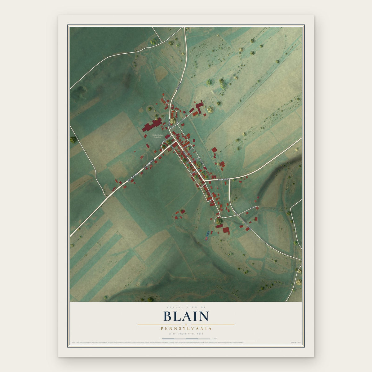 Blain, Pennsylvania map print, the full design