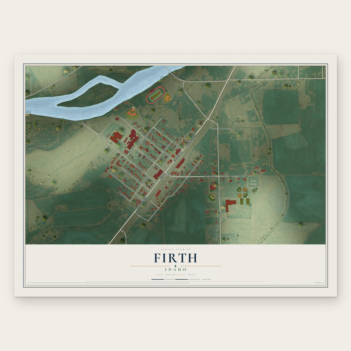 Firth, Idaho map print, the full design