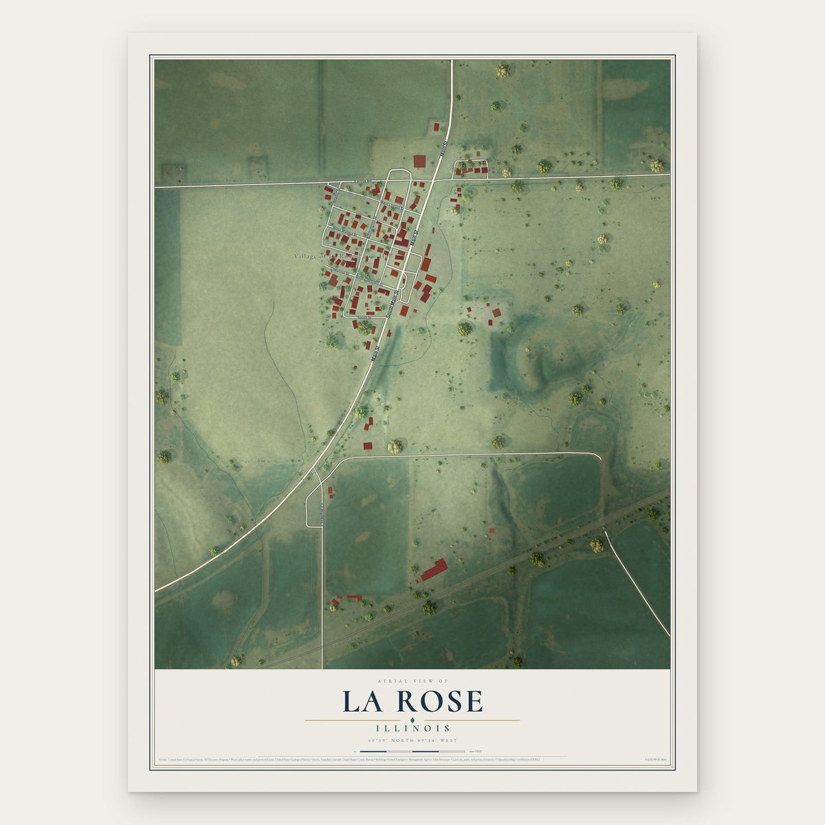La Rose, Illinois map print, the full design