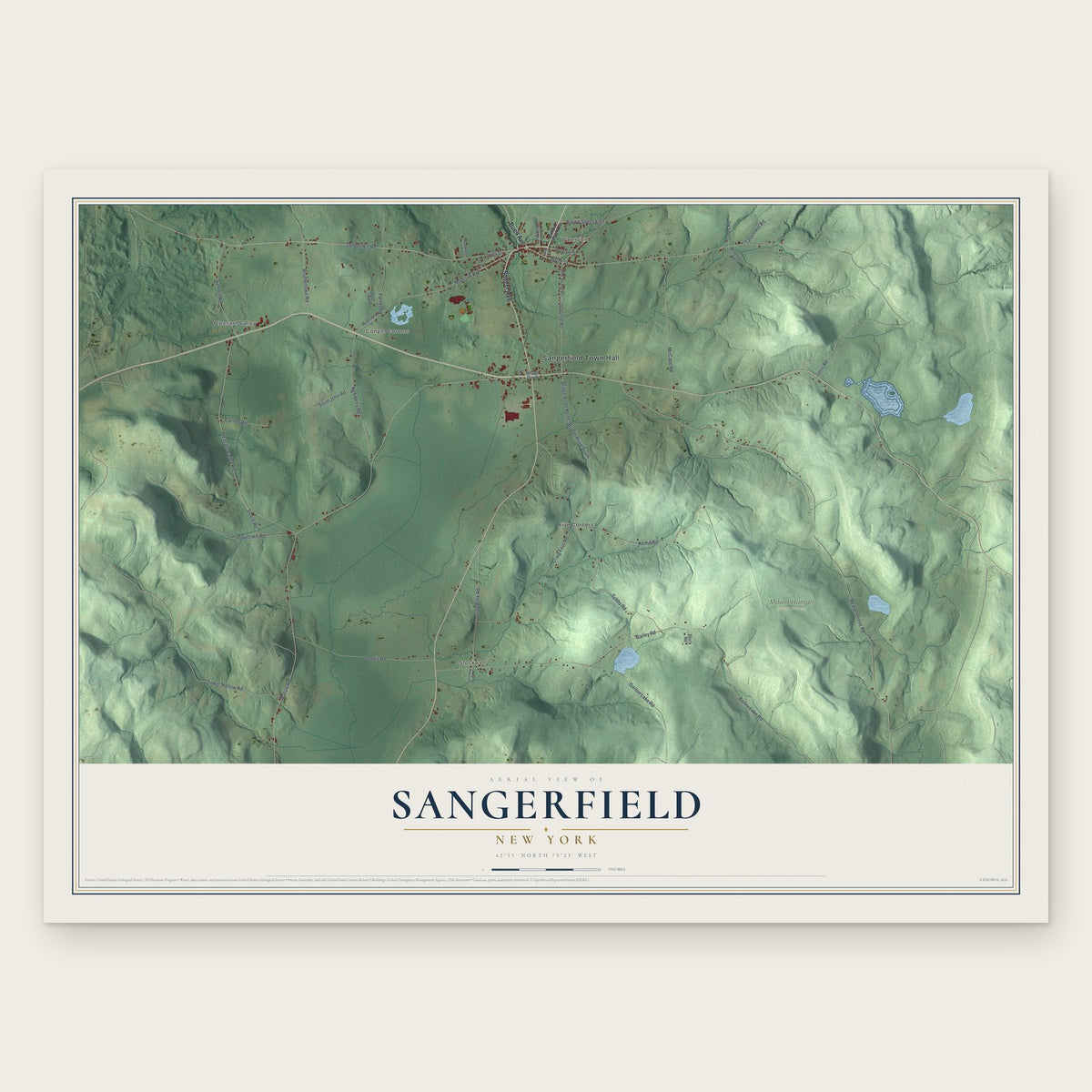 Sangerfield, New York map print, the full design