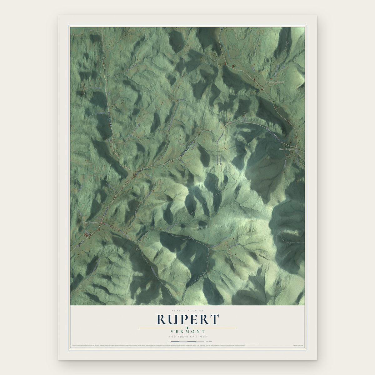 Rupert, Vermont map print, the full design