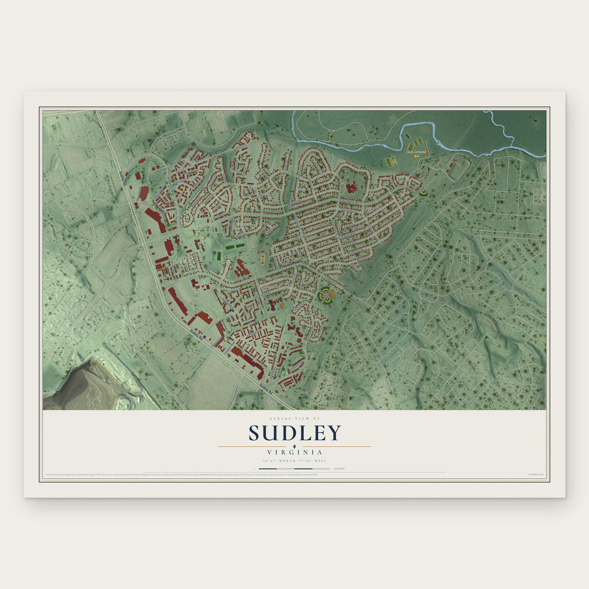 Sudley, Virginia map print, the full design