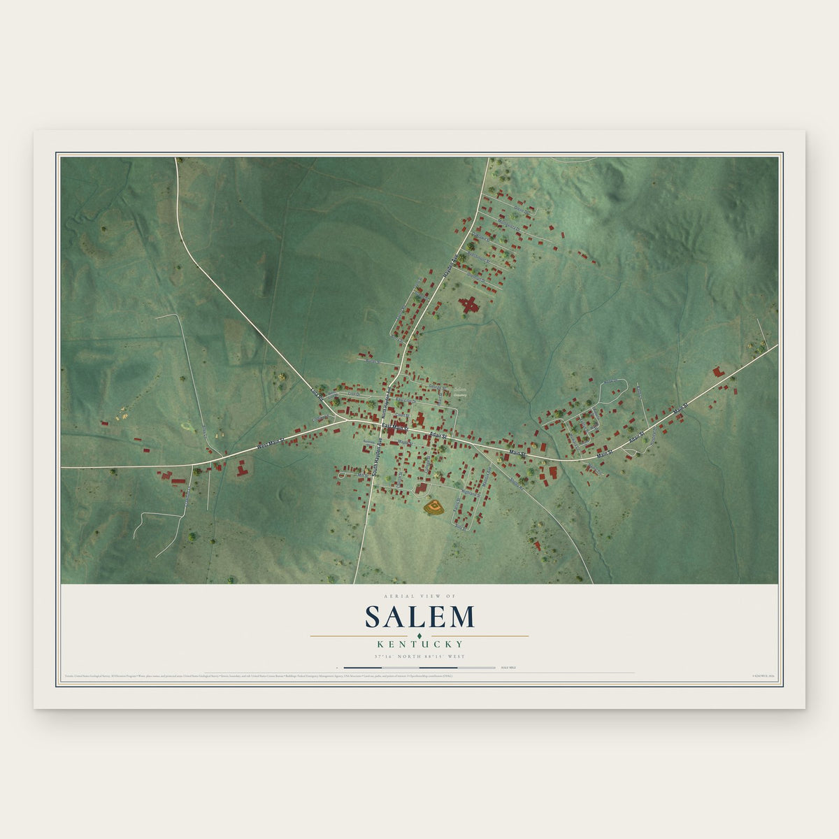 Salem, Kentucky map print, the full design