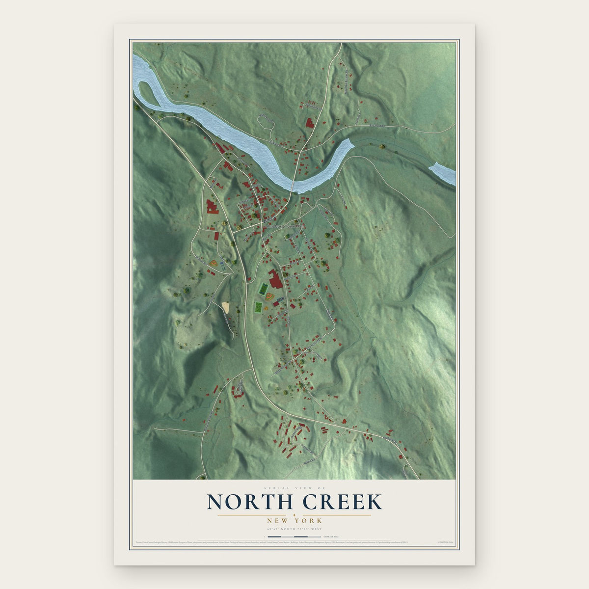 North Creek, New York map print, the full design