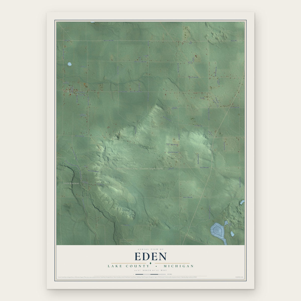 Eden, Lake County, Michigan map print, the full design