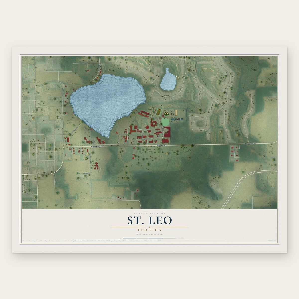 St. Leo, Florida map print, the full design