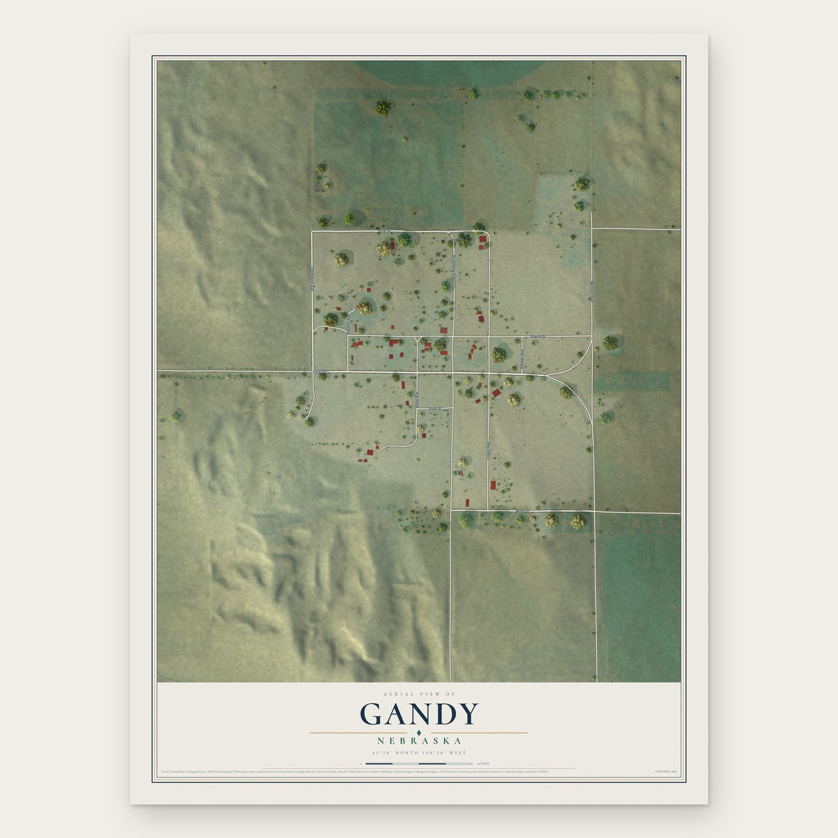Gandy, Nebraska map print, the full design