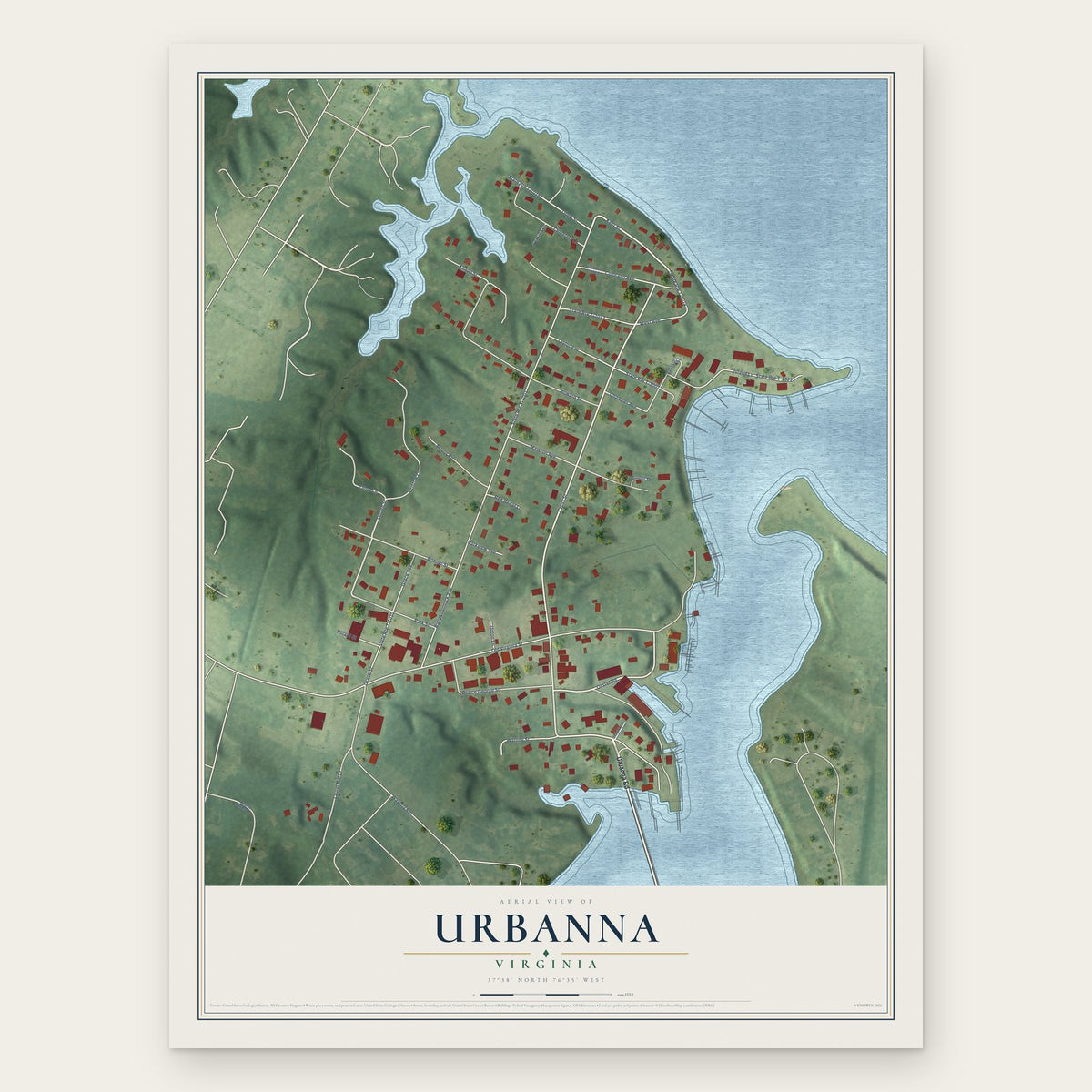 Urbanna, Virginia map print, the full design