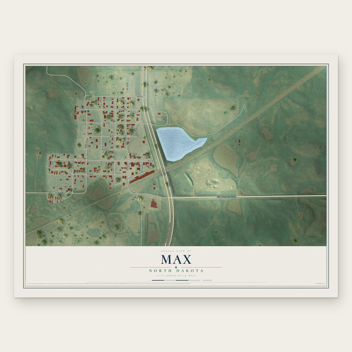 Max, North Dakota map print, the full design