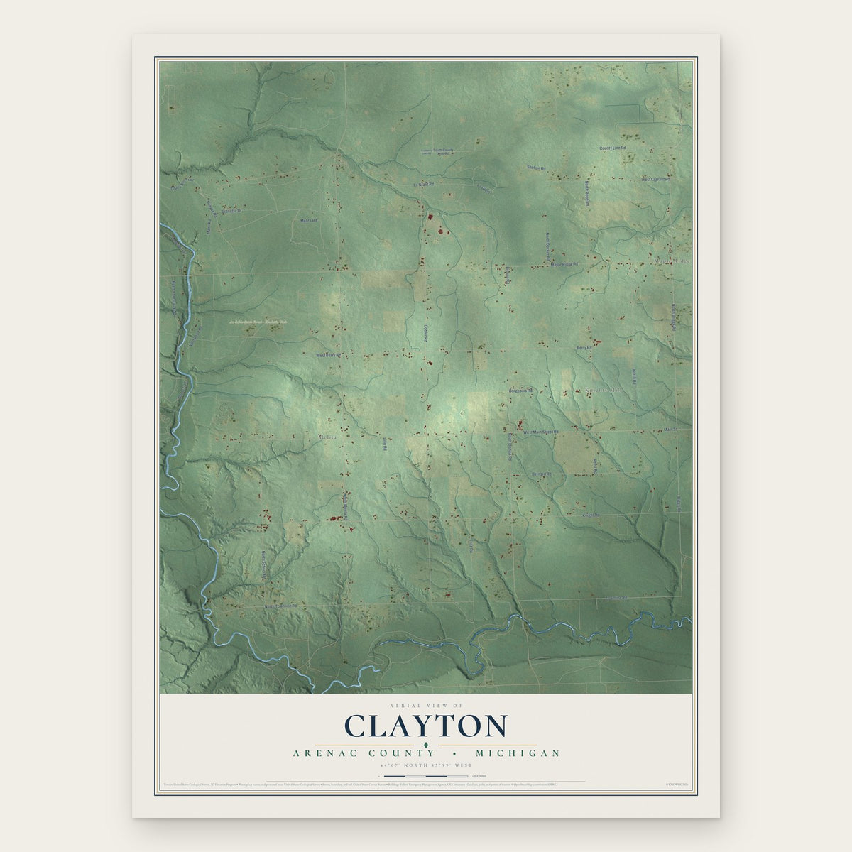 Clayton, Arenac County, Michigan map print, the full design