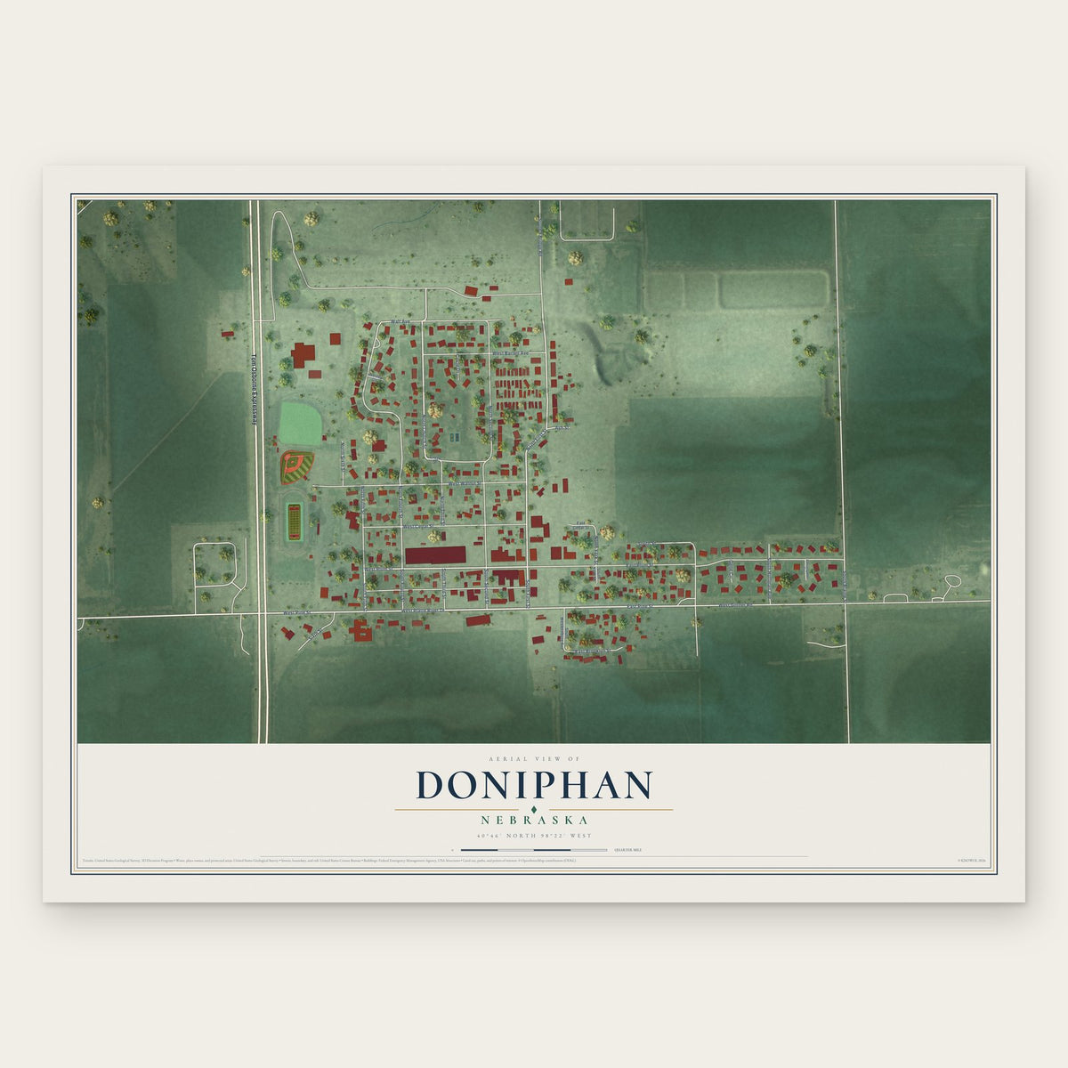 Doniphan, Nebraska map print, the full design
