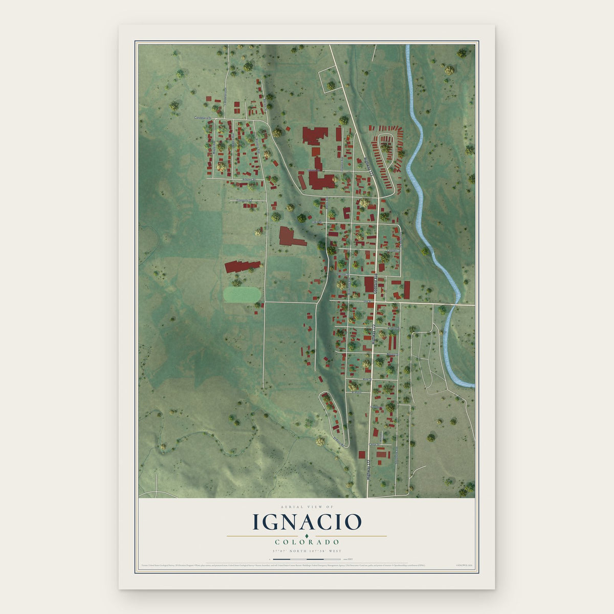 Ignacio, Colorado map print, the full design