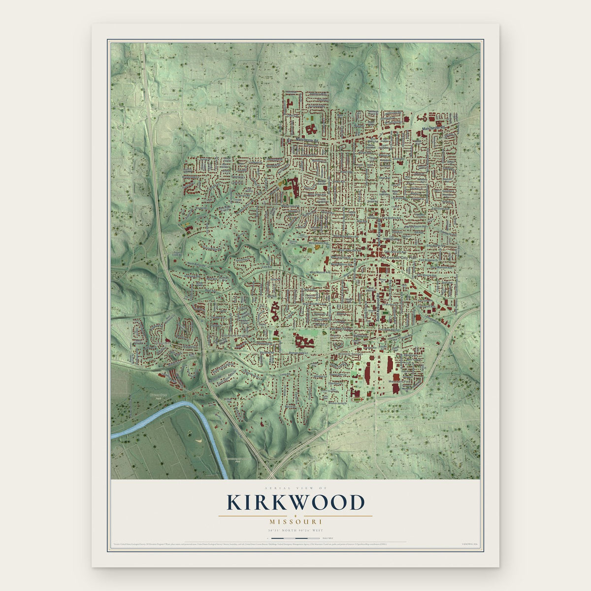 Kirkwood, Missouri map print, the full design