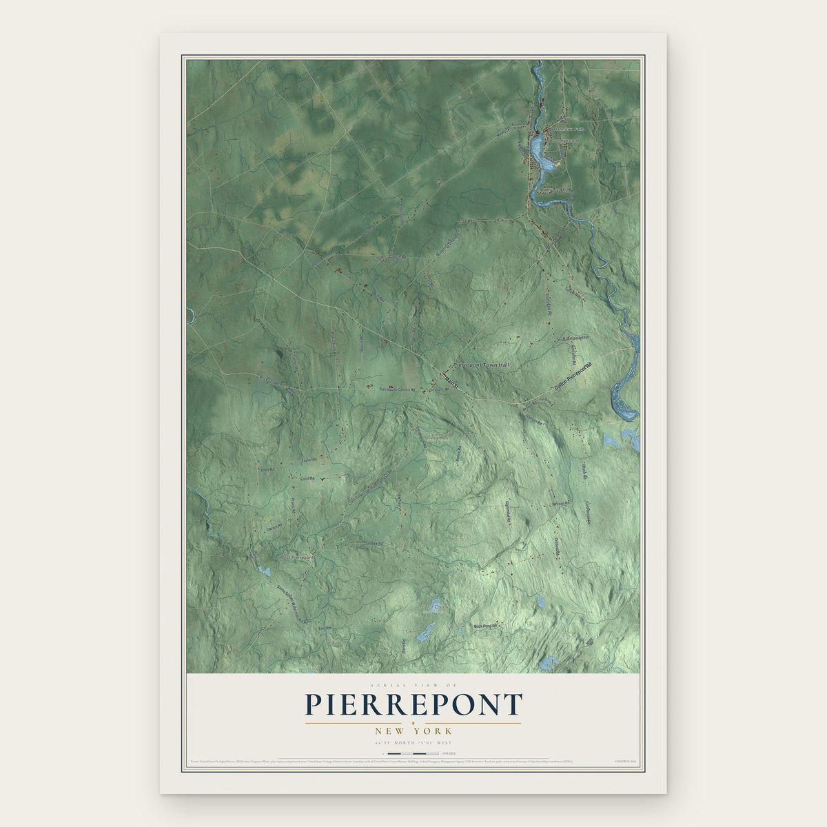 Pierrepont, New York map print, the full design