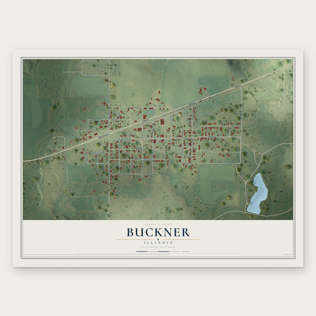 Buckner, Illinois map print, the full design