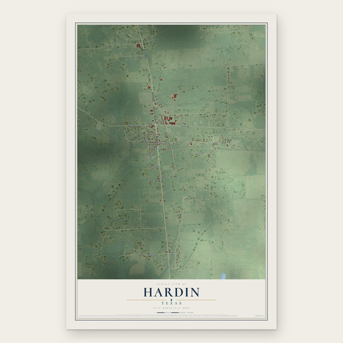 Hardin, Texas map print, the full design
