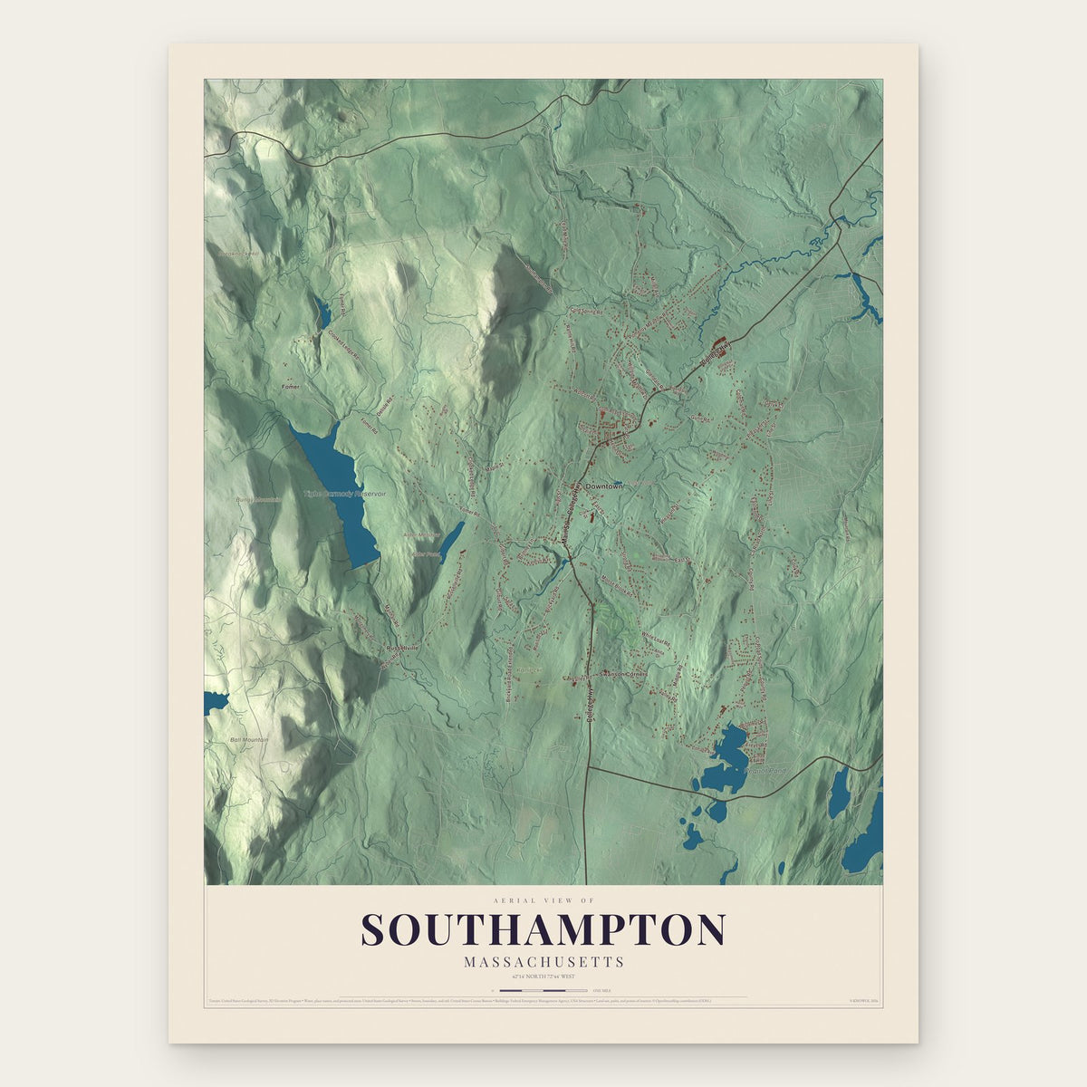 Southampton, Massachusetts map print, the full design