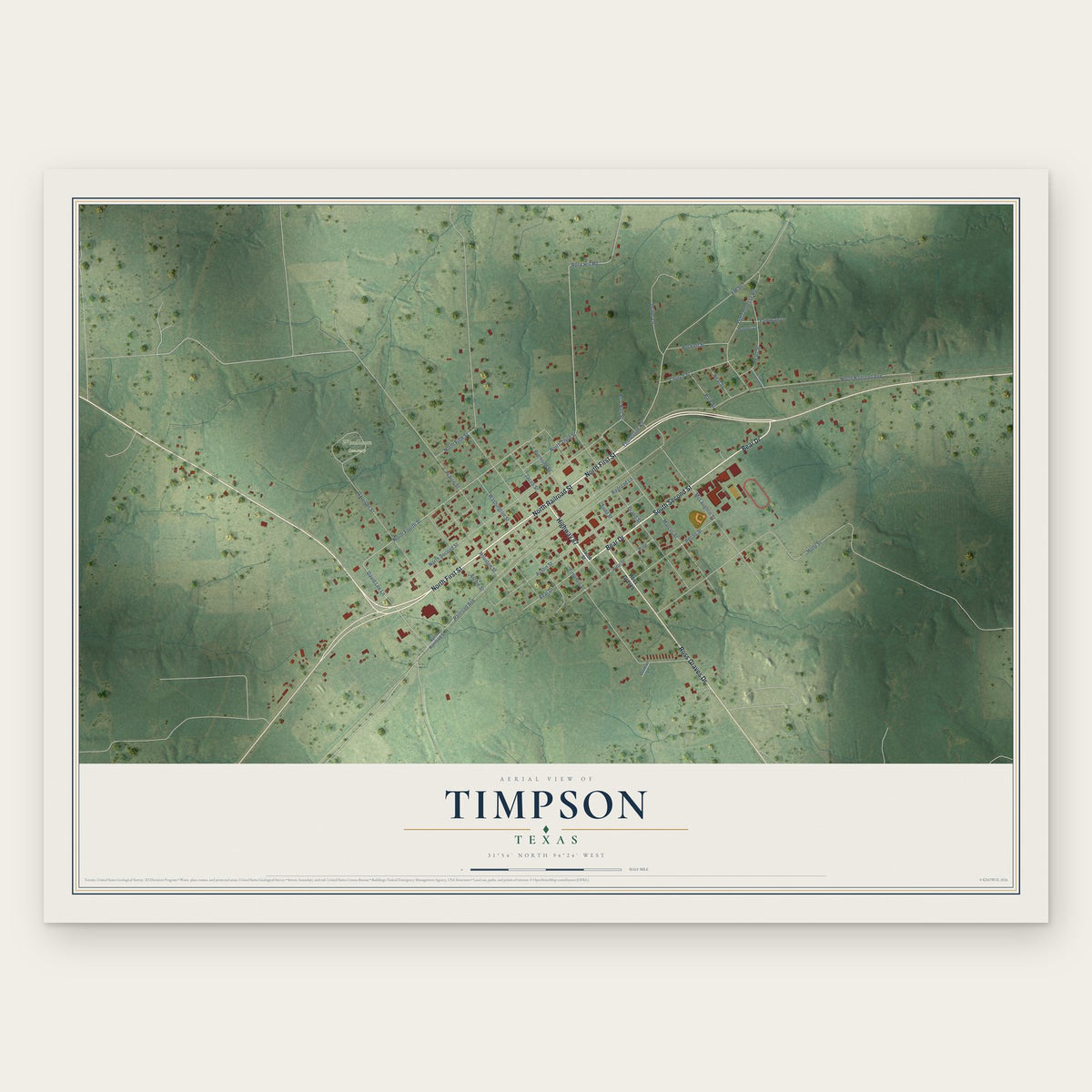 Timpson, Texas map print, the full design
