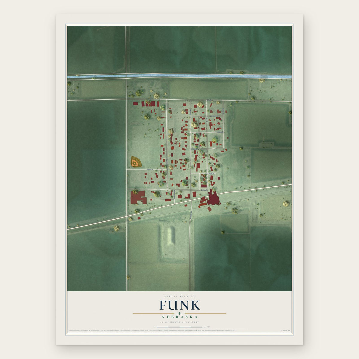 Funk, Nebraska map print, the full design