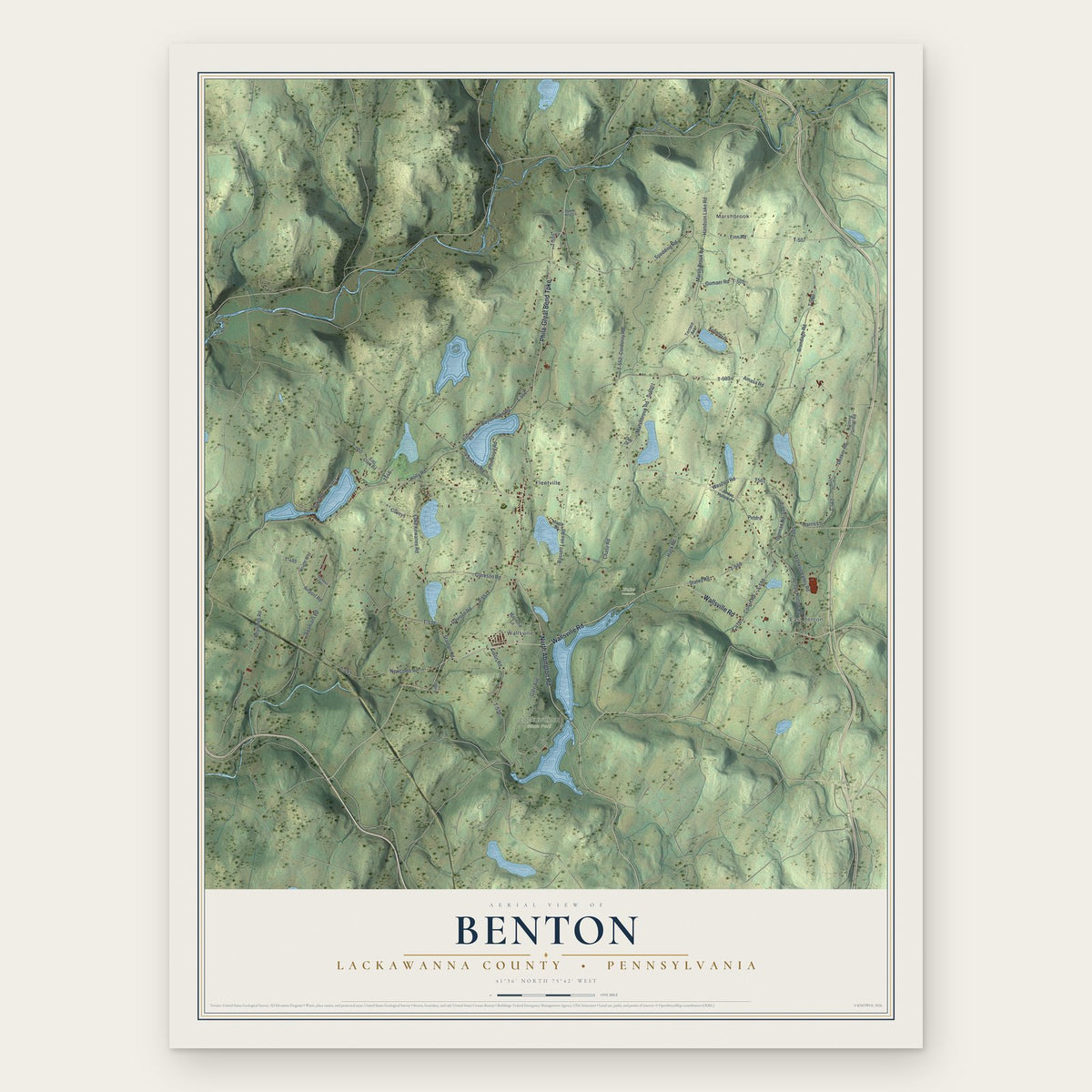 Benton, Lackawanna County, Pennsylvania map print, the full design