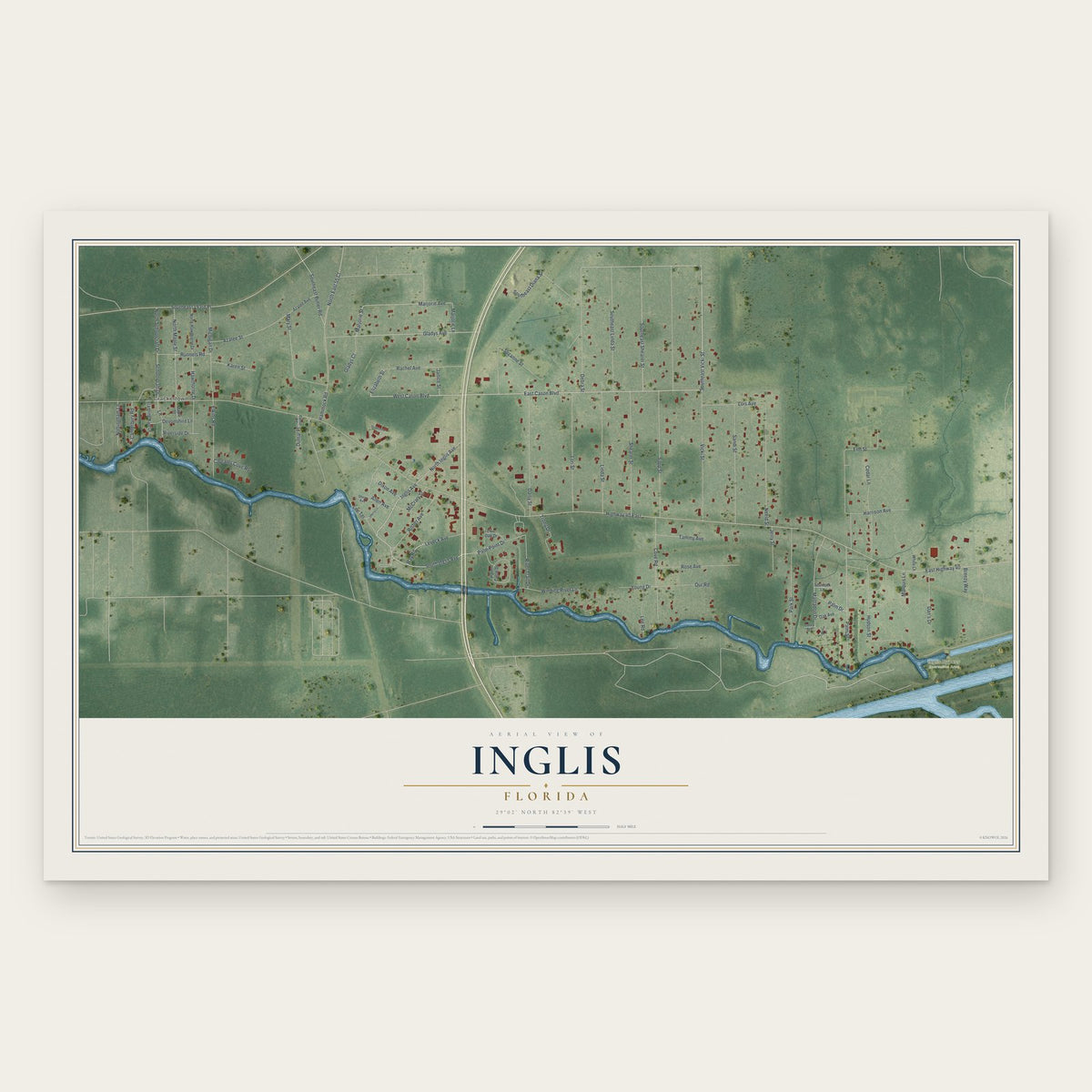 Inglis, Florida map print, the full design